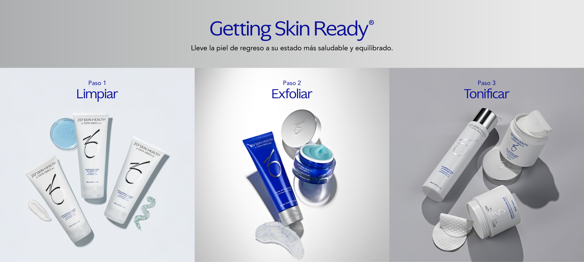 Getting Skin Ready - Lleve la piel de regreso a su estado más saludable y equilibrado - Paso 1: Limpiar, Paso 2: Exfoliar, Paso 3: Tonificar